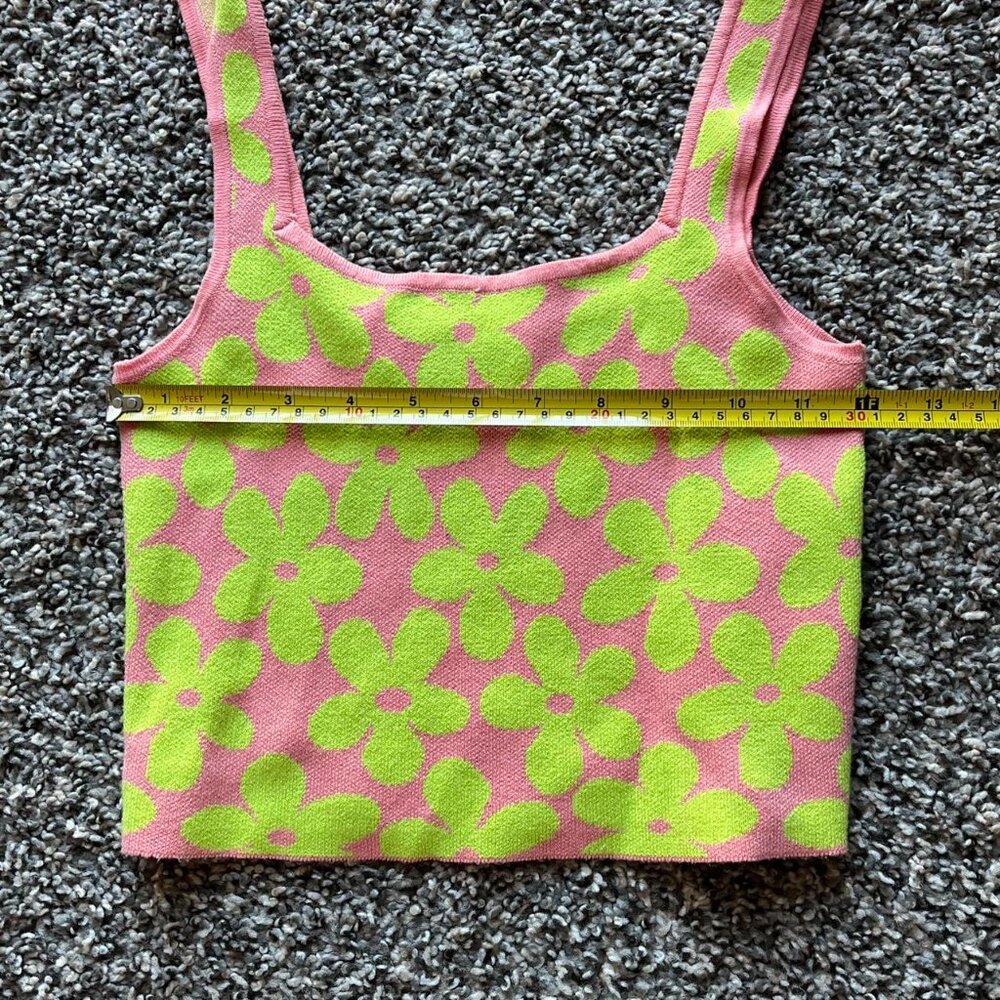 Pink & Green Flower Crop Top Womens Small Amisu Floral Nautical Aesthetic - Picture 4 of 6